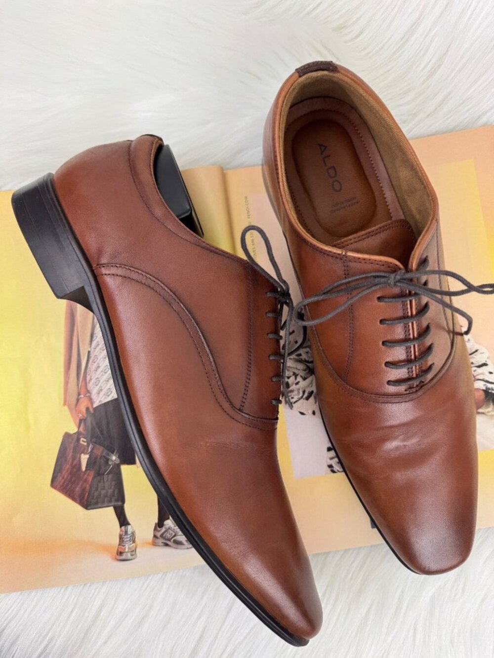 Men's ALDO Nathon Cognac Brown Oxfords Lace Up Dress Shoes US 11 EUR 44 UK 10